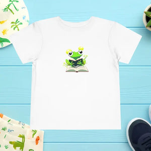 Short Sleeve Tee Frog Reading Design Toddler Comfort - Dipaliz - White / 3t - Baby & Clothing