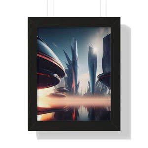 Modern Futuristic City Framed Vertical Poster - Dipaliz - Posters Prints & Visual Artwork