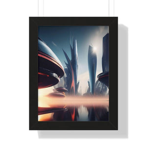Modern Futuristic City Framed Vertical Poster - Dipaliz - Posters Prints & Visual Artwork