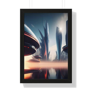 Modern Futuristic City Framed Vertical Poster - Dipaliz - Posters Prints & Visual Artwork