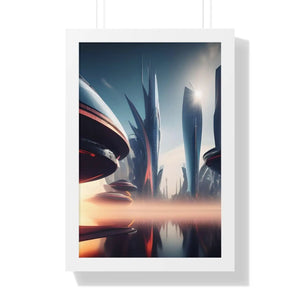 Modern Futuristic City Framed Vertical Poster - Dipaliz - Posters Prints & Visual Artwork