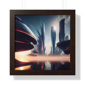 Modern Futuristic City Framed Vertical Poster - Dipaliz - Posters Prints & Visual Artwork