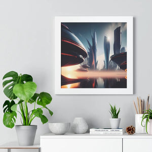 Modern Futuristic City Framed Vertical Poster - Dipaliz - Posters Prints & Visual Artwork