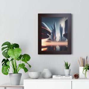Modern Futuristic City Framed Vertical Poster - Dipaliz - Posters Prints & Visual Artwork