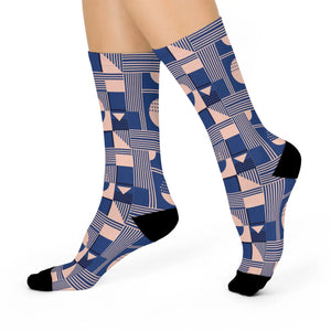 Dipaliz Geometric Blush Crew Socks Modern Patterned Cushioned