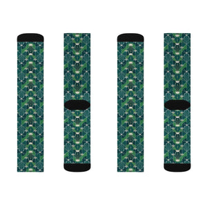 Dipaliz Geometric Green Pattern Sublimation Crew Socks