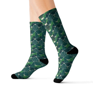 Dipaliz Geometric Green Pattern Sublimation Crew Socks