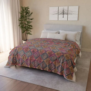 Home Decor - Soft Polyester Blanket - Geometric Pattern Pink Brown - Dipaliz 60’’ × 80’’