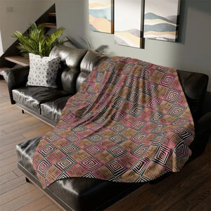 Home Decor - Soft Polyester Blanket - Geometric Pattern Pink Brown - Dipaliz