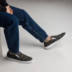 Stylish Gold Pattern Canvas Shoes - Grey Slip on - Dipaliz - Sneakers