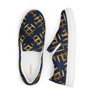 Navy Gold Pattern Men’s Slip Canvas Shoes - Dipaliz - Sneakers