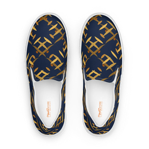 Navy Gold Pattern Men’s Slip Canvas Shoes - Dipaliz - Sneakers