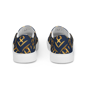 Navy Gold Pattern Men’s Slip Canvas Shoes - Dipaliz - Sneakers