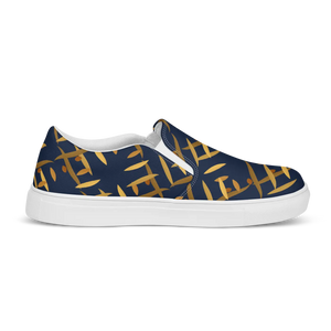 Navy Gold Pattern Men’s Slip Canvas Shoes - Dipaliz - Sneakers