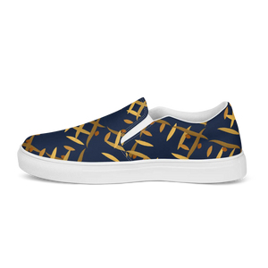 Navy Gold Pattern Men’s Slip Canvas Shoes - Dipaliz - Sneakers