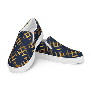 Navy Gold Pattern Men’s Slip Canvas Shoes - Dipaliz - Sneakers