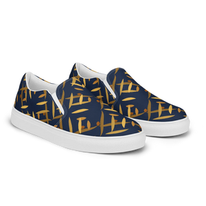 Navy Gold Pattern Men’s Slip Canvas Shoes - Dipaliz - Sneakers