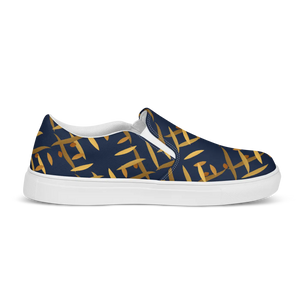 Navy Gold Pattern Men’s Slip Canvas Shoes - Dipaliz - Sneakers