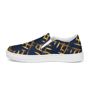 Navy Gold Pattern Men’s Slip Canvas Shoes - Dipaliz - Sneakers