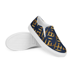 Navy Gold Pattern Men’s Slip Canvas Shoes - Dipaliz - Sneakers