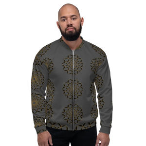 DipaliZ golden geometric pattern bomber jacket, unisex