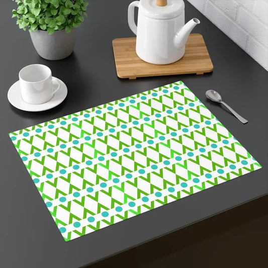 Green and Cyan Geometrical Pattern on Navy Blue Placemat 1pc - 18’’ × 14’’ Home Decor