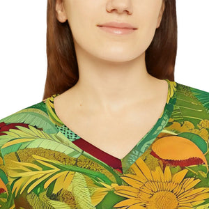 Tropical Botanical Women’s Long Sleeve V-neck Shirt (aop) - T-shirts