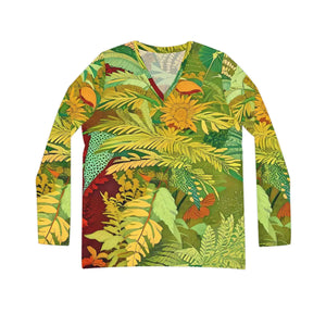 Tropical Botanical Women’s Long Sleeve V-neck Shirt (aop) - T-shirts