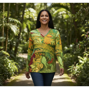 Tropical Botanical Women’s Long Sleeve V-neck Shirt (aop) - T-shirts