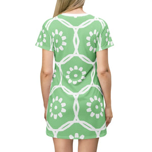Green T-shirt Dress – Abstract Floral Polyester - Dipaliz - Dresses - Xs