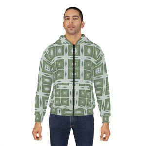 Green Geometric Abstract Zip Hoodie - Fleece Winter - Dipaliz - Hoodies