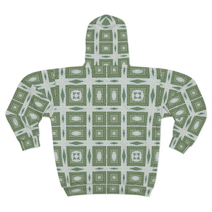 Green Geometric Abstract Zip Hoodie - Fleece Winter - Dipaliz - Hoodies