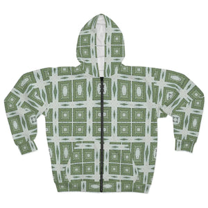 Green Geometric Abstract Zip Hoodie - Fleece Winter - Dipaliz - Hoodies