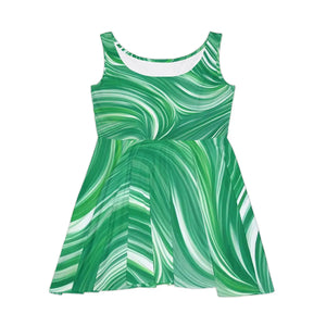 Green Wavy Pattern Skater Dress – Eco-friendly - Dipaliz - Dresses - Xs