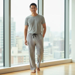 Grey Black and White Oblique Stripes Men’s Pajama Pants (aop) - Pajamas