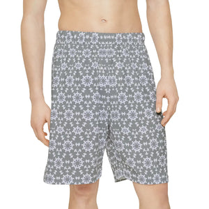 White Abstract Pattern Performance Shorts - Dipaliz