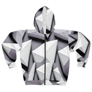 Cozy Zip Hoodie - White Abstract Triangular Pattern - Dipaliz - Hoodies