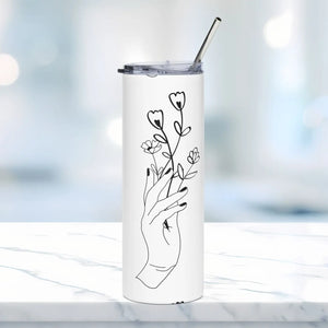 Steel Tumbler - Flowers in Hand Design 20oz - Dipaliz - White / Mug