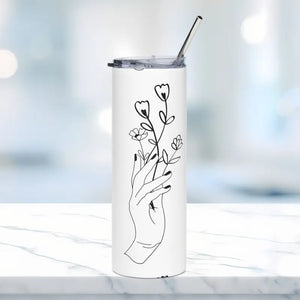 Steel Tumbler Flowers in Hand 20oz Stainless Dipaliz - White / Mugs