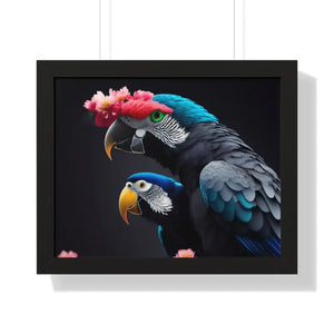Parrot Birds Horizontal Frame with Vibrant Paint Accents - Dipaliz - 20’’ x 16’’ / Black - Posters Prints & Visual