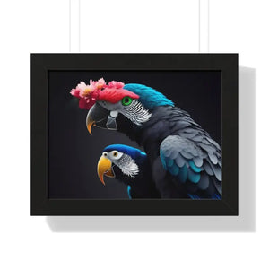 Parrot Birds Horizontal Frame with Vibrant Paint Accents - Dipaliz - 16″ x 12″ / Black - Posters Prints & Visual Artwork