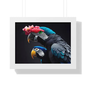 Parrot Birds Horizontal Frame with Vibrant Paint Accents - Dipaliz - 16″ x 12″ / White - Posters Prints & Visual Artwork