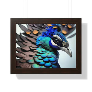 Stunning Peacock Bird Horizontal Frame - Vibrant Wall Art - Dipaliz - 16″ x 12″ / Walnut - Posters Prints & Visual