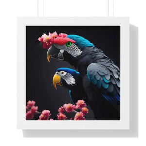 Parrot Birds Horizontal Frame with Vibrant Paint Accents - Dipaliz - 16″ x / White - Posters Prints & Visual Artwork