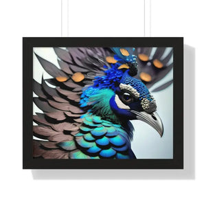 Stunning Peacock Bird Horizontal Frame - Vibrant Wall Art - Dipaliz - 20’’ x 16’’ / Black - Posters Prints & Visual