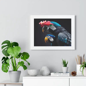 Parrot Birds Horizontal Frame with Vibrant Paint Accents - Dipaliz - Posters Prints & Visual Artwork