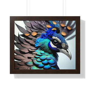 Stunning Peacock Bird Horizontal Frame - Vibrant Wall Art - Dipaliz - 20’’ x 16’’ / Walnut - Posters Prints & Visual