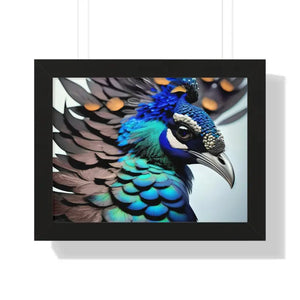 Stunning Peacock Bird Horizontal Frame - Vibrant Wall Art - Dipaliz - 16″ x 12″ / Black - Posters Prints & Visual