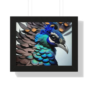 Stunning Peacock Bird Horizontal Frame - Vibrant Wall Art - Dipaliz - 14″ x 11″ / Black - Posters Prints & Visual