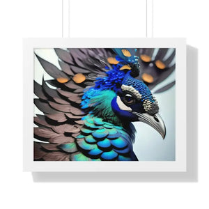 Stunning Peacock Bird Horizontal Frame - Vibrant Wall Art - Dipaliz - 20’’ x 16’’ / White - Posters Prints & Visual